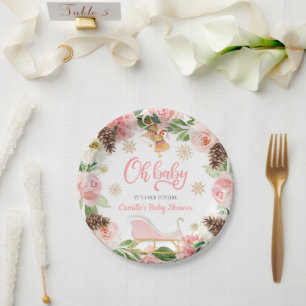 Oh Baby Winter Girl Baby Shower Personalized Paper Plates
