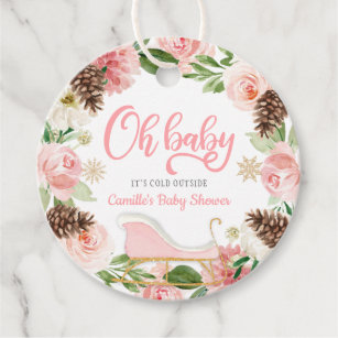Oh Baby Winter Pink Floral Girl Baby Shower Favor  Favor Tags