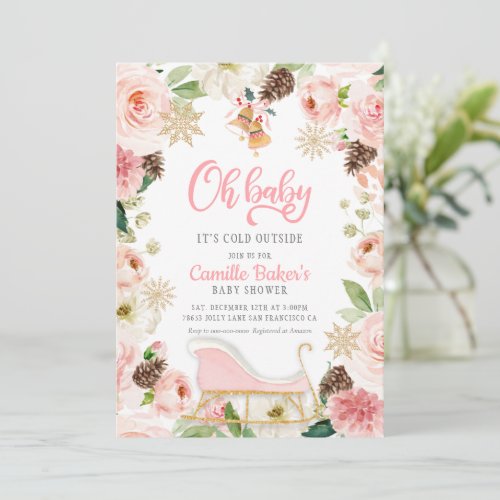 Oh Baby Winter Pink Girl Baby Shower Invitation