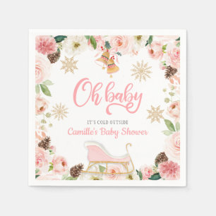 Oh Baby Winter Pink Girl Baby Shower Napkins