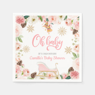 Oh Baby Winter Pink Girl Baby Shower Napkins