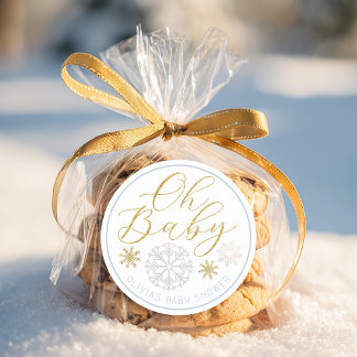 Oh Baby Winter Wonderland Blue Baby Shower Favor Classic Round Sticker