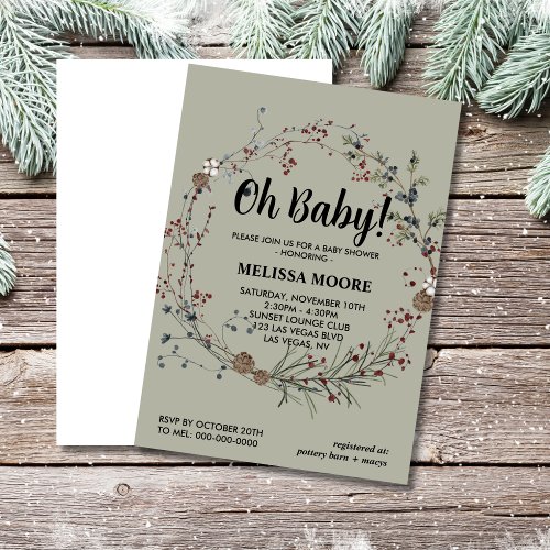 Oh baby winterberry rustic boho invitation