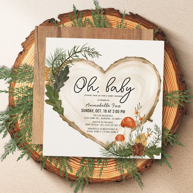 Oh Baby Wood Slice Mushroom Baby Shower by Mail Invitation (Creator Uploaded)