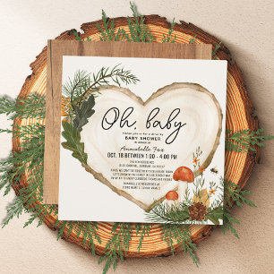 Oh Baby Wood Slice Mushroom Drive-by Baby Shower Invitation