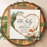 Oh Baby Wood Slice Mushroom Fall Baby Shower Invitation<br><div class="desc">This rustic "oh,  baby" fall/autumn/winter baby shower invitation features a wood slice with mushrooms and fall foliage. The reverse side features a wood background. Personalize it for your needs. You can find matching products at my store.</div>