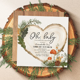 Oh Baby Wood Slice Mushroom Fall Baby Shower Invitation