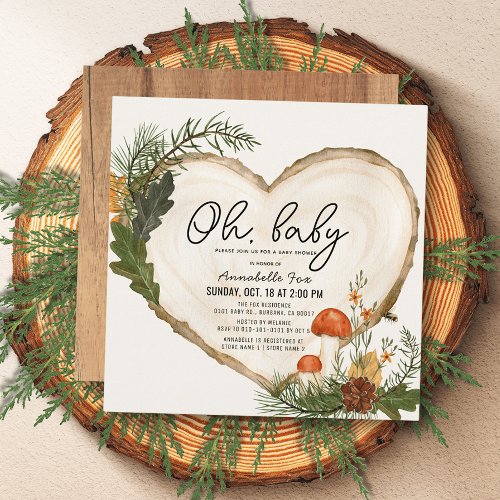 Oh Baby Wood Slice Mushroom Fall Baby Shower Invitation