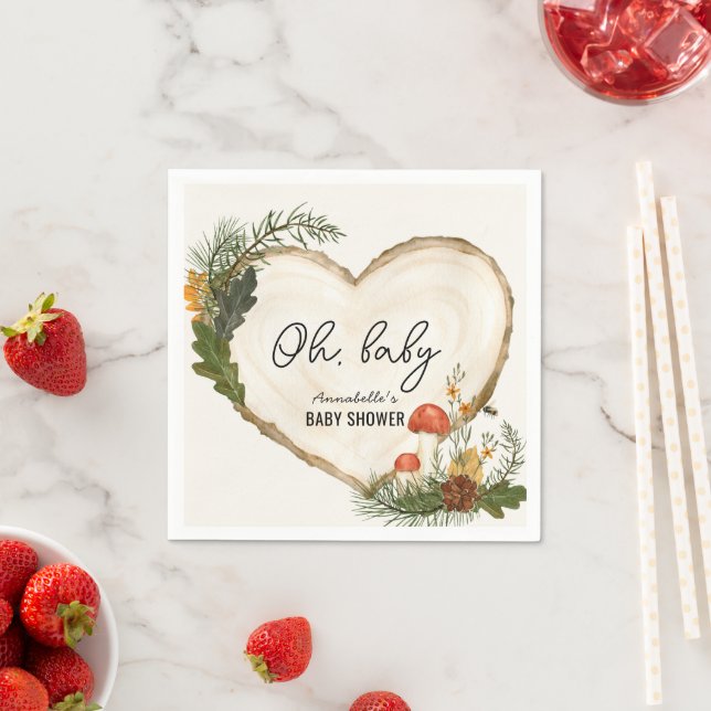Oh Baby Wood Slice Mushroom Fall Baby Shower Napkins (Insitu)