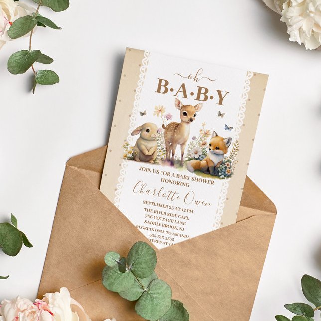 Oh Baby Woodland Animals Baby Shower Invitation Postcard (Creator Uploaded)