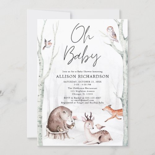 Oh Baby woodland animals gender neutral shower Invitation