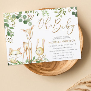 Oh Baby Woodland Animals Greenery Baby Shower Invitation