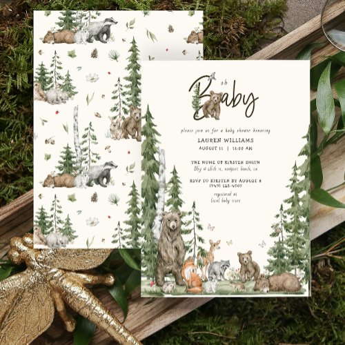 Oh Baby Woodland Forest Cute Animals Baby Shower Invitation