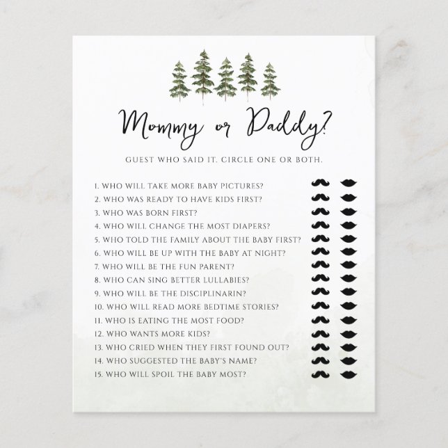 Oh Baby Woodland Mommy or Daddy Baby Shower Game (Front)