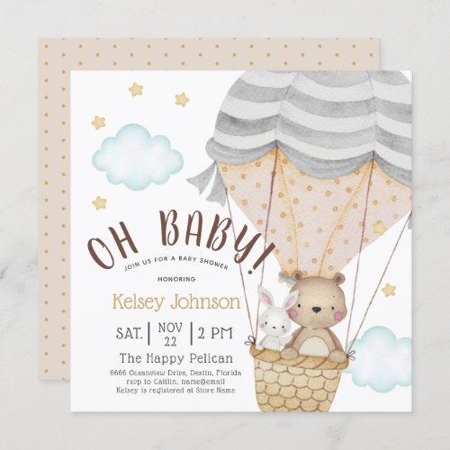 Oh Baby Woodland Teddy Bear Neutral Baby Shower Invitation