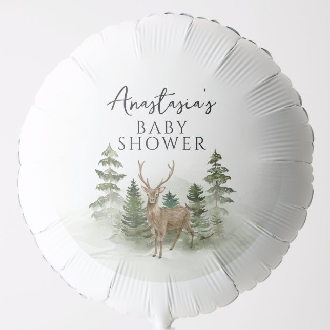 Oh Baby Woodland Watercolor Rustic Baby Shower  Balloon (Front)