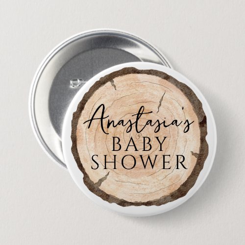 Oh Baby Woodland Watercolor Rustic Baby Shower Button