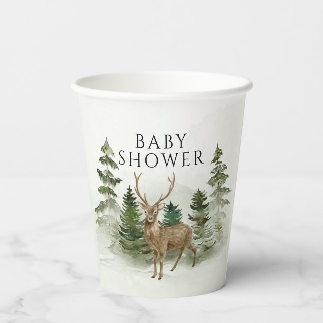 Oh Baby Woodland Watercolor Rustic Baby Shower  Paper Cups (Back)