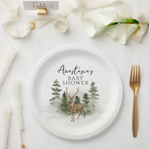 Oh Baby Woodland Watercolor Rustic Baby Shower Paper Plates