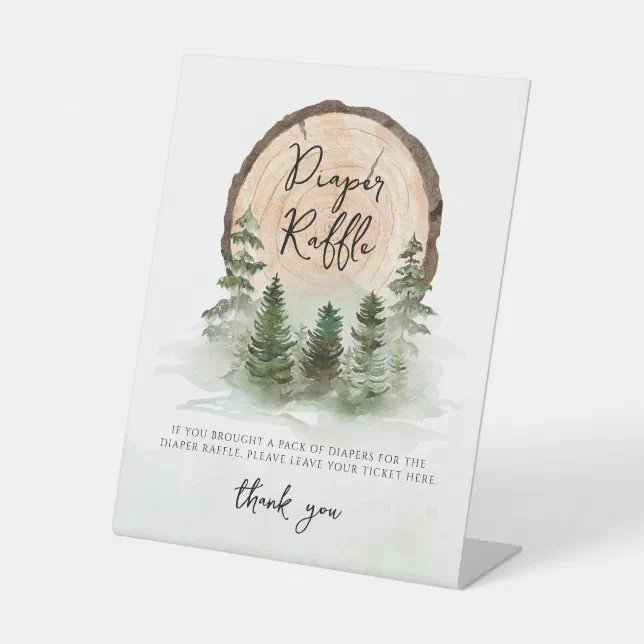 Rustic Raffle Sign Oh Baby Woodland Watercolor Rustic Diaper Raffle Pedestal Sign | Zazzle