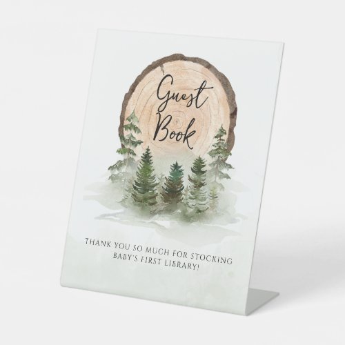 Oh Baby Woodland Watercolor Rustic Guest Book Pedestal Sign