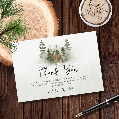 Oh Baby Woodland Watercolor Rustic Thank You Cards