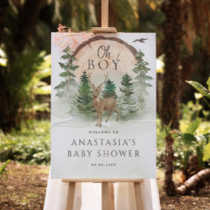 Oh Baby Woodland Watercolor Rustic Welcome Sign