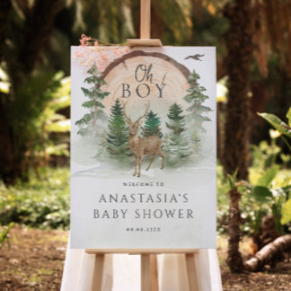 Oh Baby Woodland Watercolor Rustic Welcome Sign