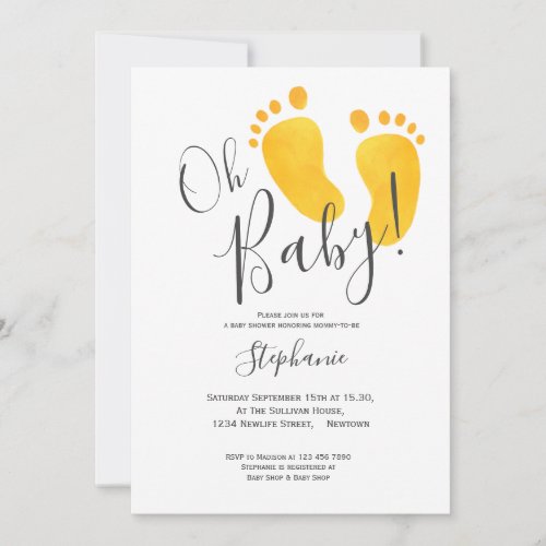 Oh Baby Yellow Baby Feet Baby Shower Invitation