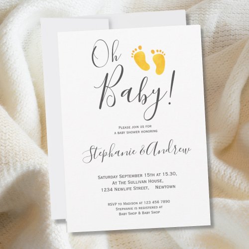 Oh Baby Yellow Baby Feet Couples Baby Shower Invitation