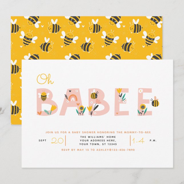 Oh Baby Yellow Bee Baby Shower Invitation (Front/Back)