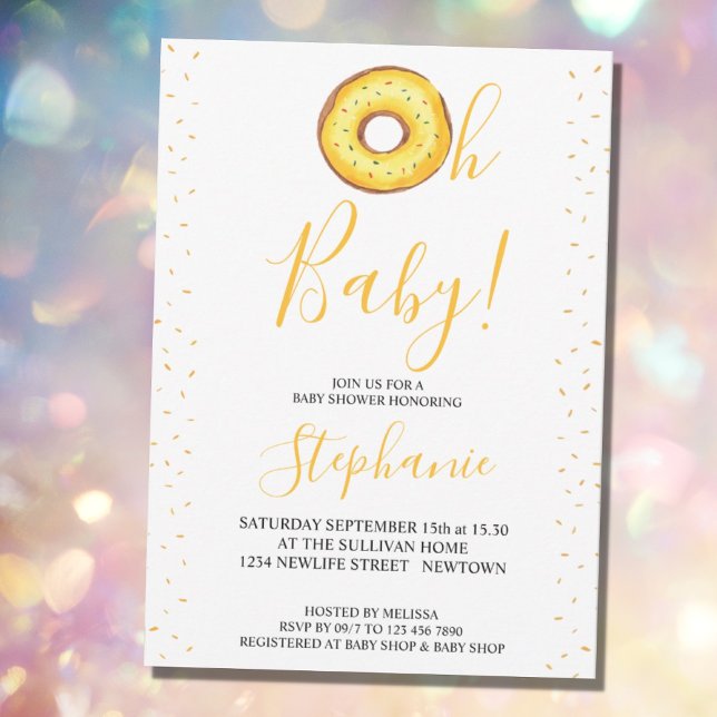 Oh Baby Yellow Donut Baby Shower Invitation (Creator Uploaded)