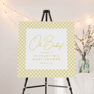 Oh baby yellow gingham baby shower welcome sign