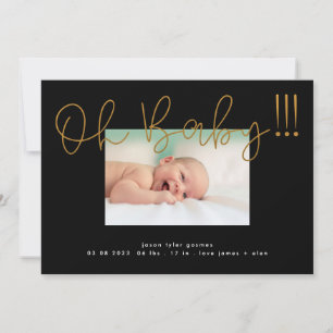 Oh Baby yellow gold Foil modern Funky Fun Baby Announcement