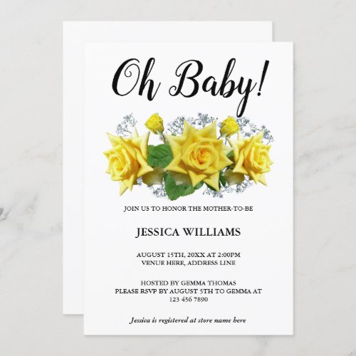 Oh baby Yellow Roses Floral  Baby Shower Invitation