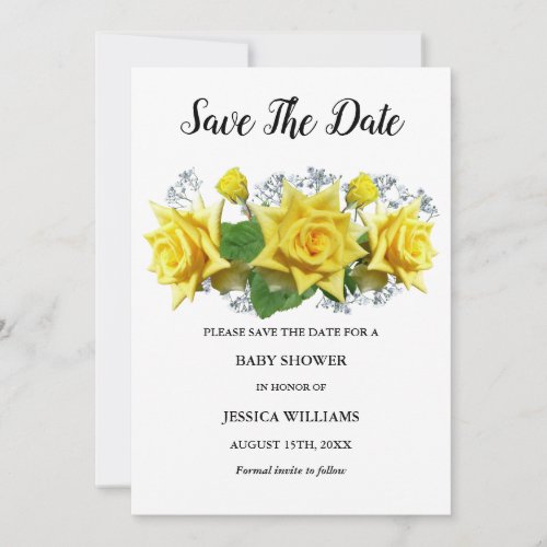Oh baby Yellow Roses Floral Baby Shower Save The Date