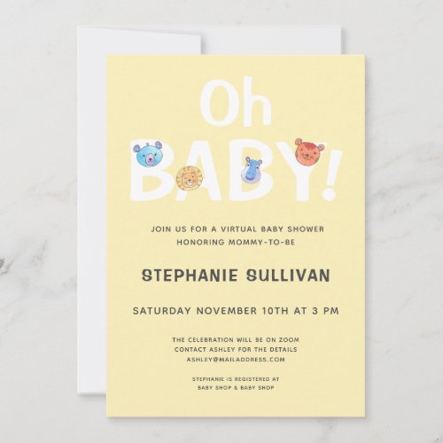  Oh Baby Yellow Virtual Baby Shower  Invitation