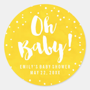 Oh Baby Yellow Watercolor Baby Shower Classic Round Sticker