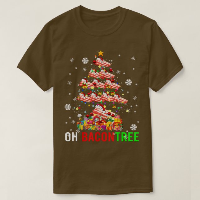 Oh Bacon Tree Funny Xmas Tree Lights Santa Bacon P T-Shirt (Design Front)