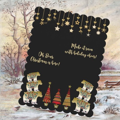 Oh Bear Christmas is Here Sparkling Gold Pine Tree Holiday Card