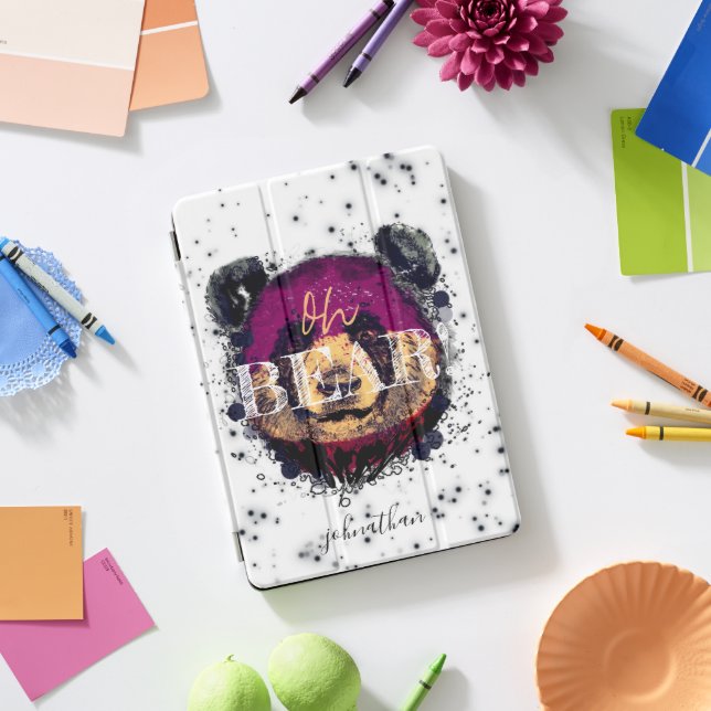 "OH BEAR" | Funny Cool Panda Monogram iPad Pro Cover (Desk)