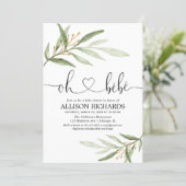 Oh bebe French greenery gold gender neutral shower Invitation (Standing Front)