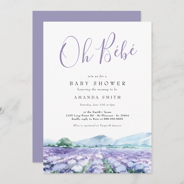 Oh Bebe French Lavender Baby Shower Invitation (Front/Back)