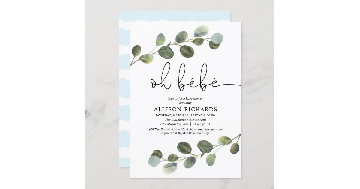 Oh Bebe French Theme Blue Black White Boy Baby Invitation Zazzle Com