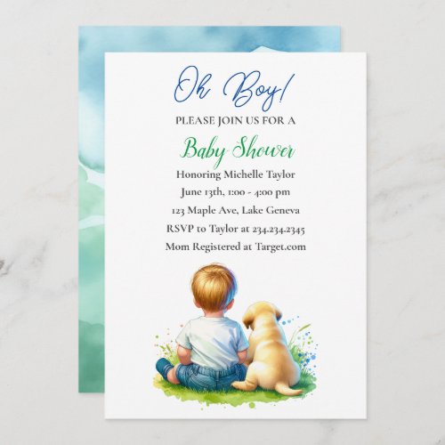 Oh Boy A Baby and his Dog Baby Shower Invitation