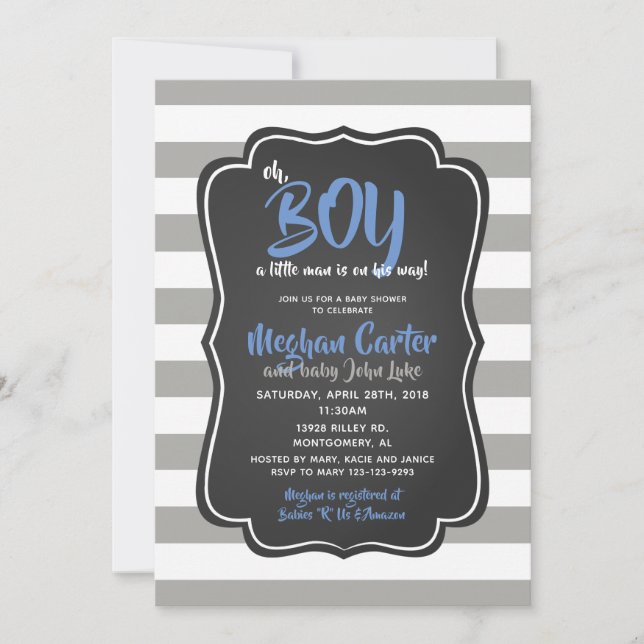 Oh Boy a little Man Baby Shower Blue Invitations (Front)