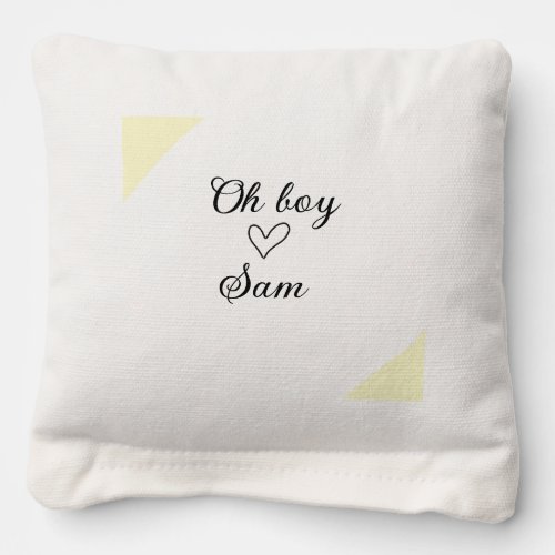 oh boy add name baby shower kids text heart yellow cornhole bags