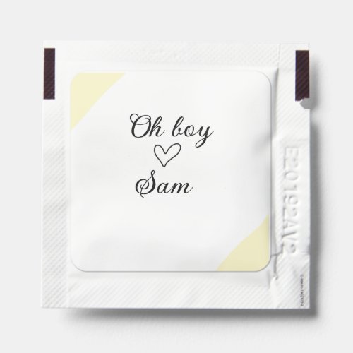 oh boy add name baby shower kids text heart yellow hand sanitizer packet