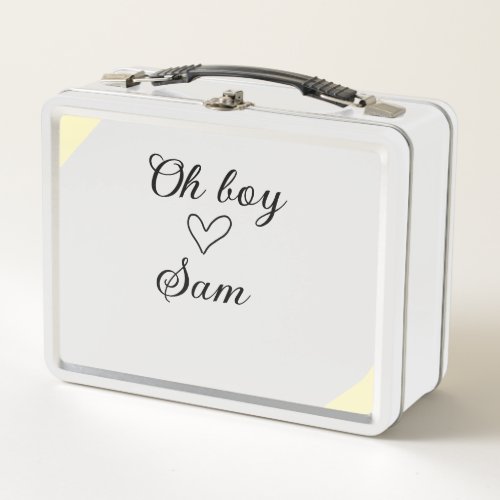 oh boy add name baby shower kids text heart yellow metal lunch box