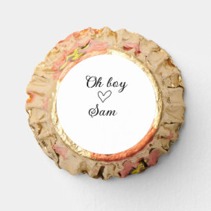 oh boy add name baby shower kids text heart yellow reese's peanut butter cups